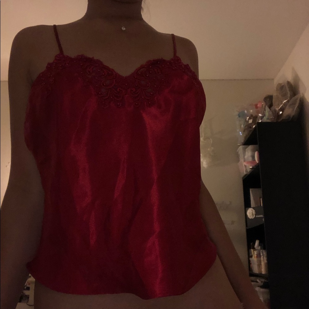 vintage red bebe satin beaded top